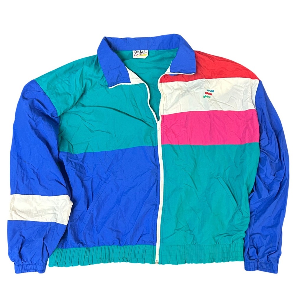 Vintage Cricket Lane Colorblock Windbreaker Jacket Blue Teal Pink Retro 90s